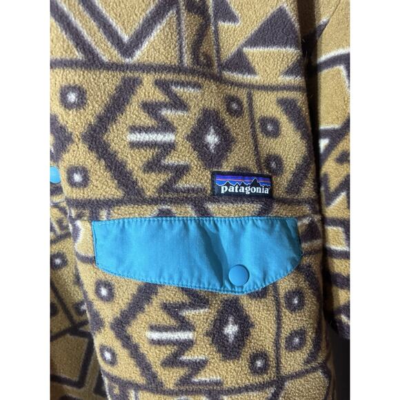 Patagonia Synchilla Snap-T Tan Brown Teal Tribal Aztec Fleece Pullover Sz XL Men - Picture 5 of 5